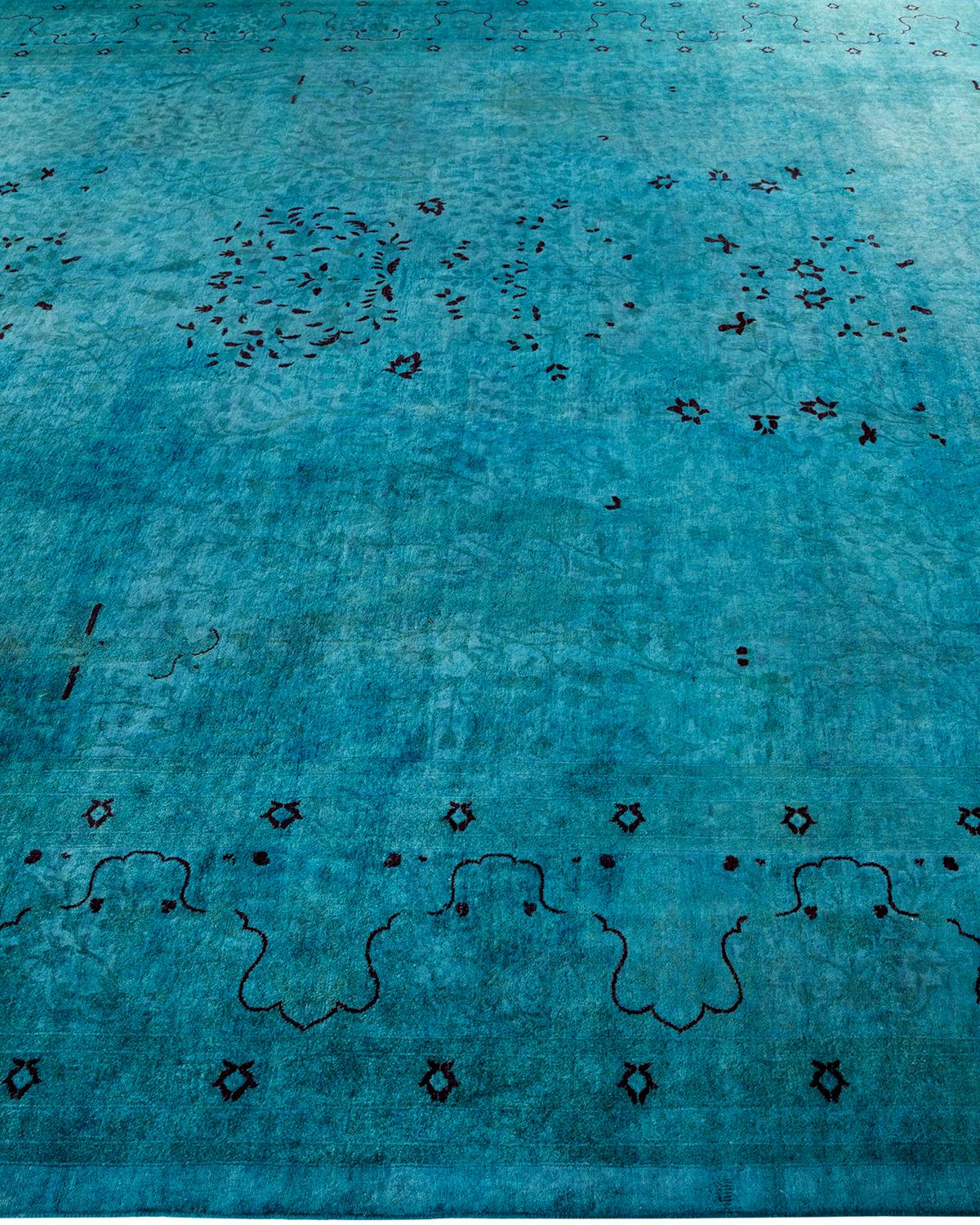 Contemporary Overdyed Hand Knotted Wool Blue Area Rug In New Condition For Sale In Norwalk, CT