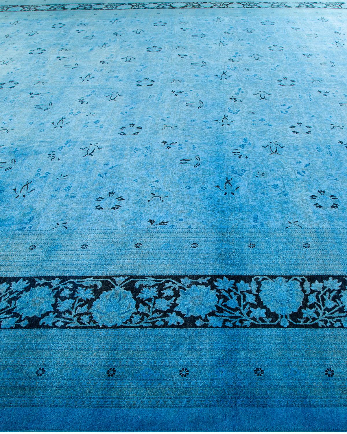 Contemporary Overdyed Hand Knotted Wool Blue Area Rug In New Condition For Sale In Norwalk, CT