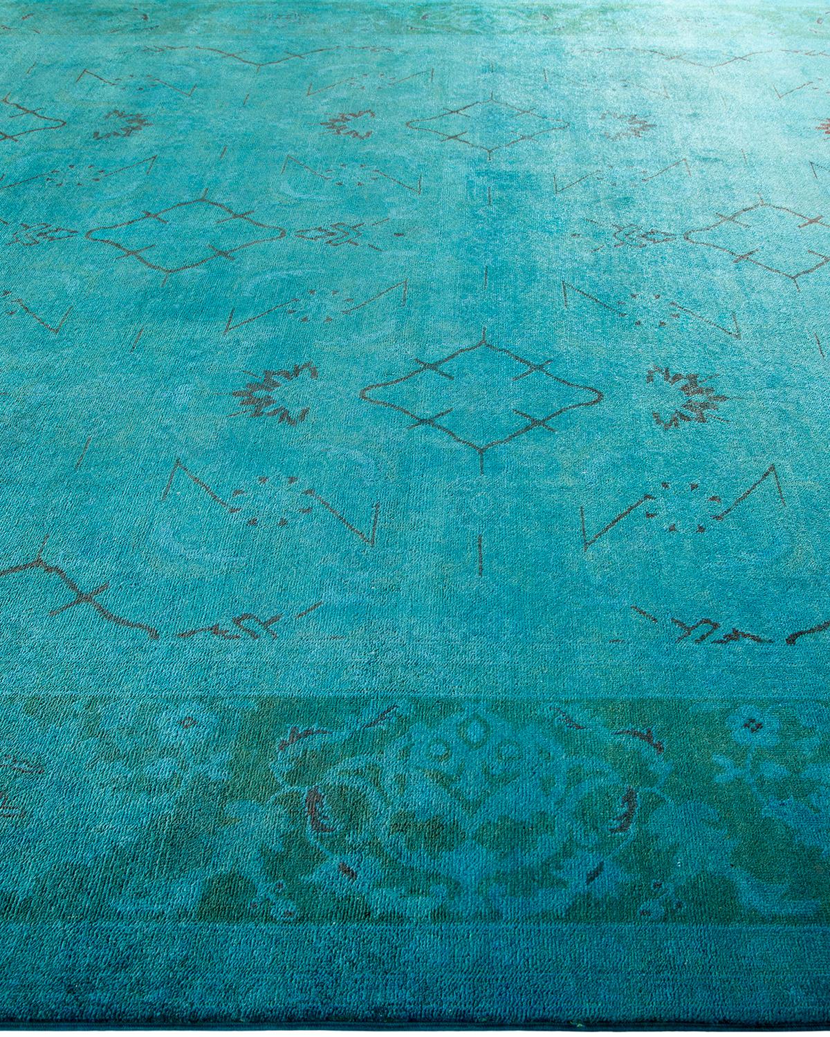 Contemporary Overdyed Hand Knotted Wool Blue Area Rug In New Condition For Sale In Norwalk, CT