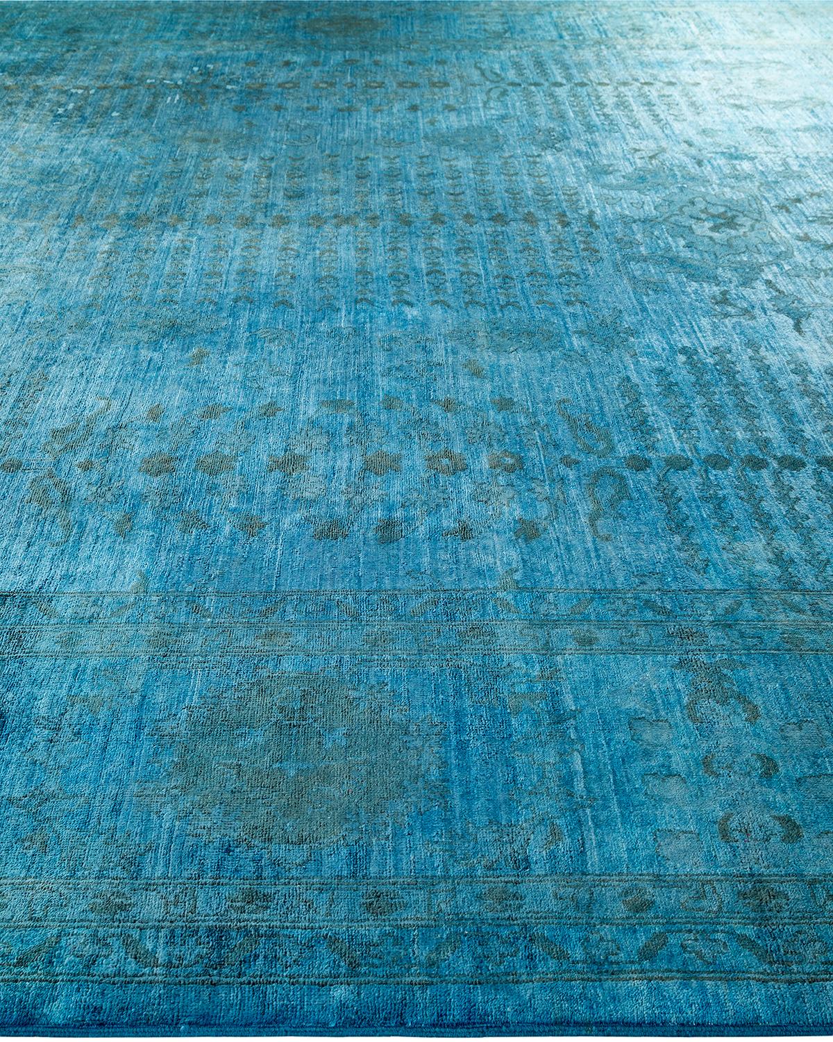 Contemporary Overdyed Hand Knotted Wool Blue Area Rug In New Condition For Sale In Norwalk, CT