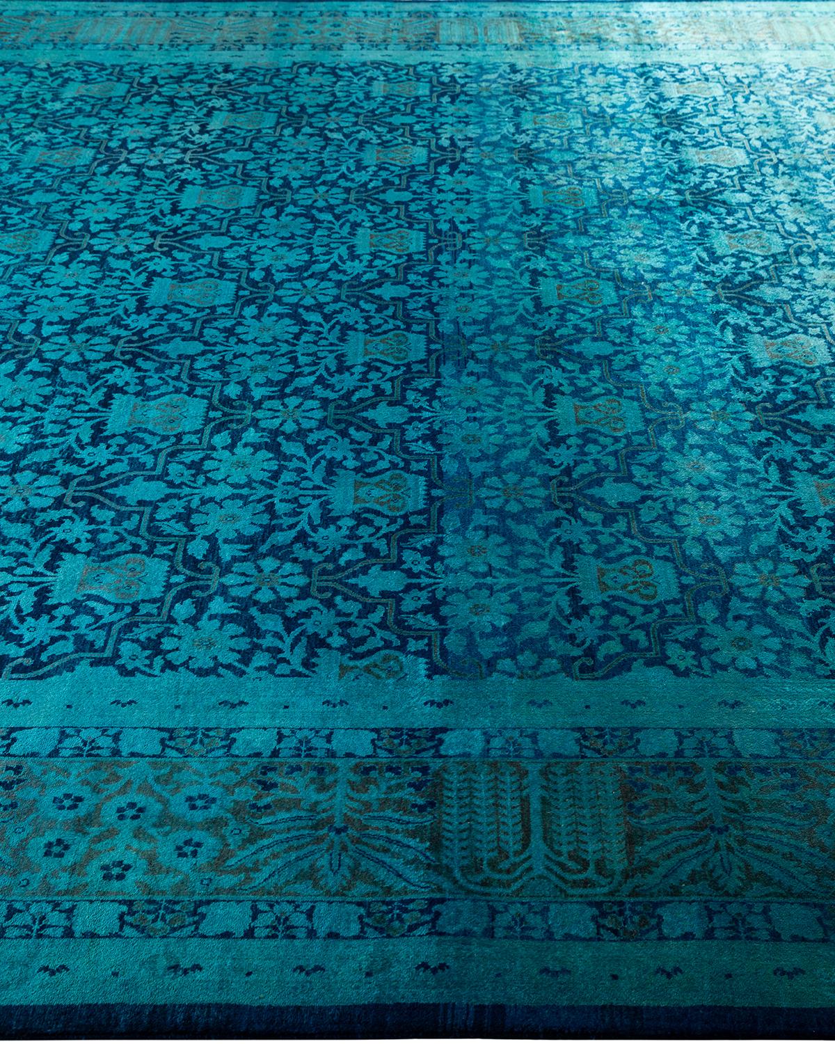 Contemporary Overdyed Hand Knotted Wool Blue Area Rug In New Condition For Sale In Norwalk, CT