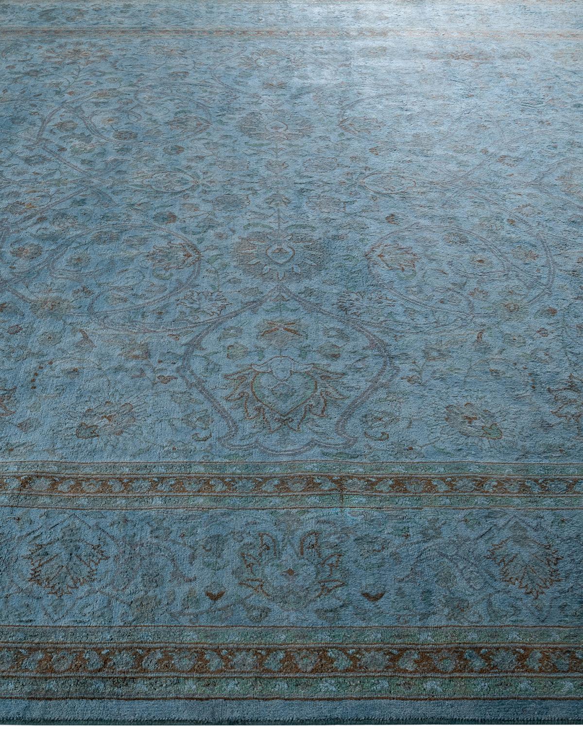 Contemporary Overdyed Hand Knotted Wool Blue Area Rug In New Condition For Sale In Norwalk, CT
