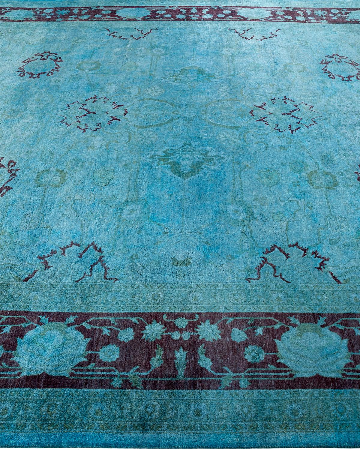 Contemporary Overdyed Hand Knotted Wool Blue Area Rug In New Condition For Sale In Norwalk, CT