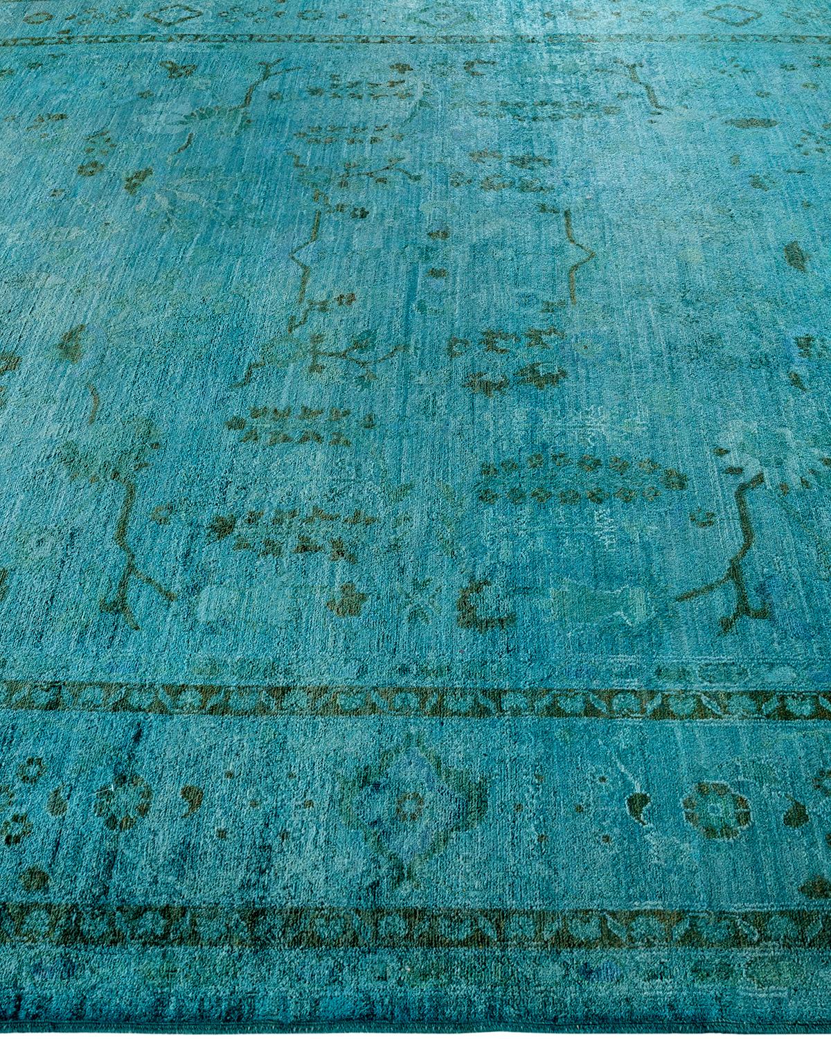 Tapis de sol contemporain en laine surteinte nouée à la main, bleu Neuf - En vente à Norwalk, CT