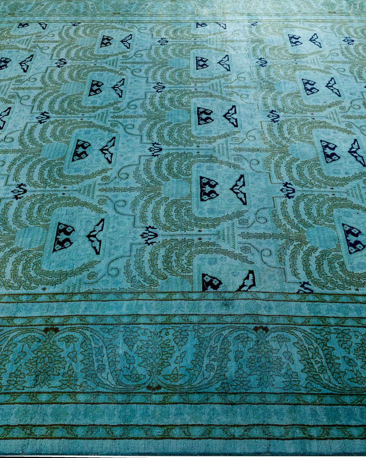 Contemporary Overdyed Hand Knotted Wool Blue Area Rug In New Condition For Sale In Norwalk, CT