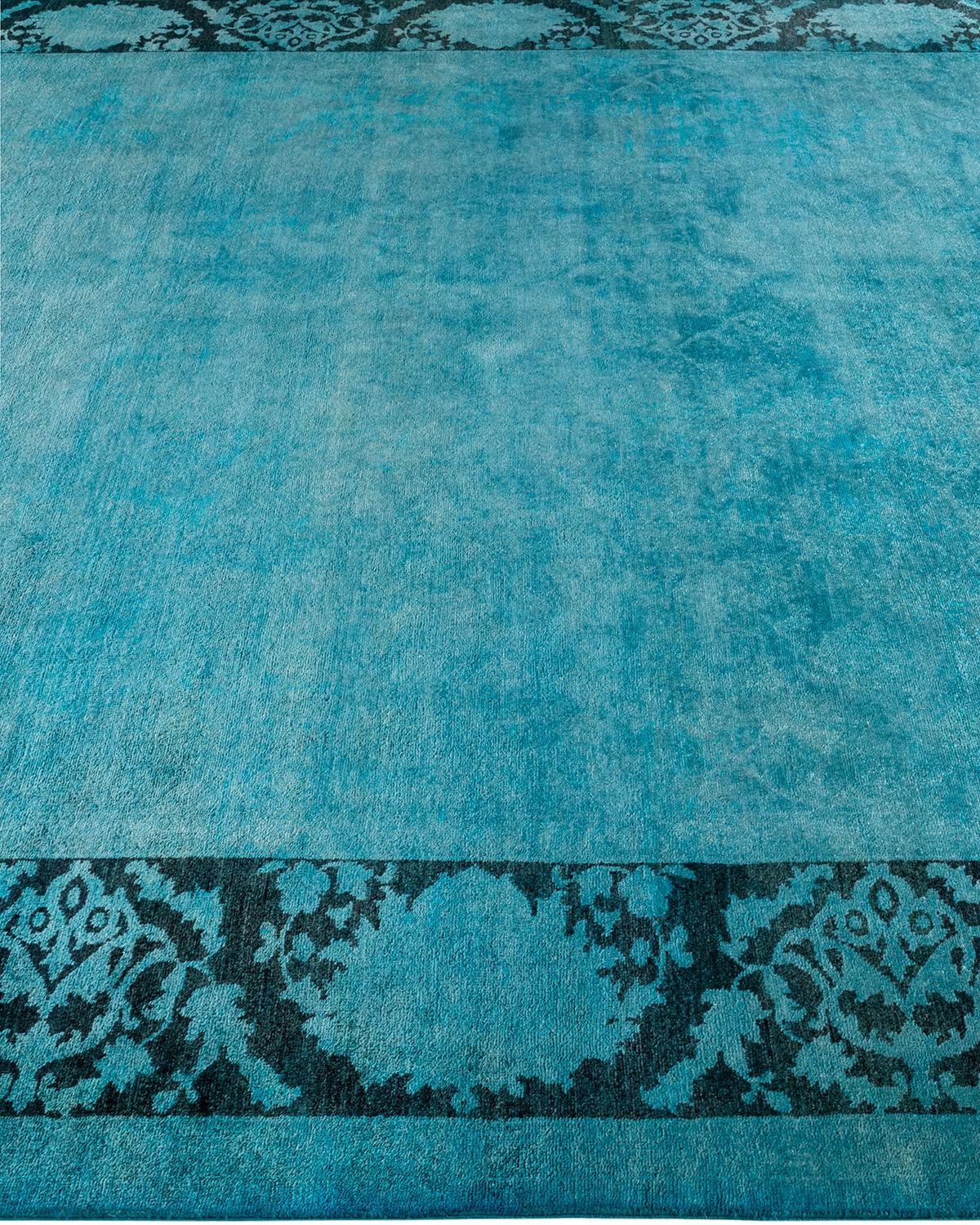 Contemporary Overdyed Hand Knotted Wool Blue Area Rug In New Condition For Sale In Norwalk, CT