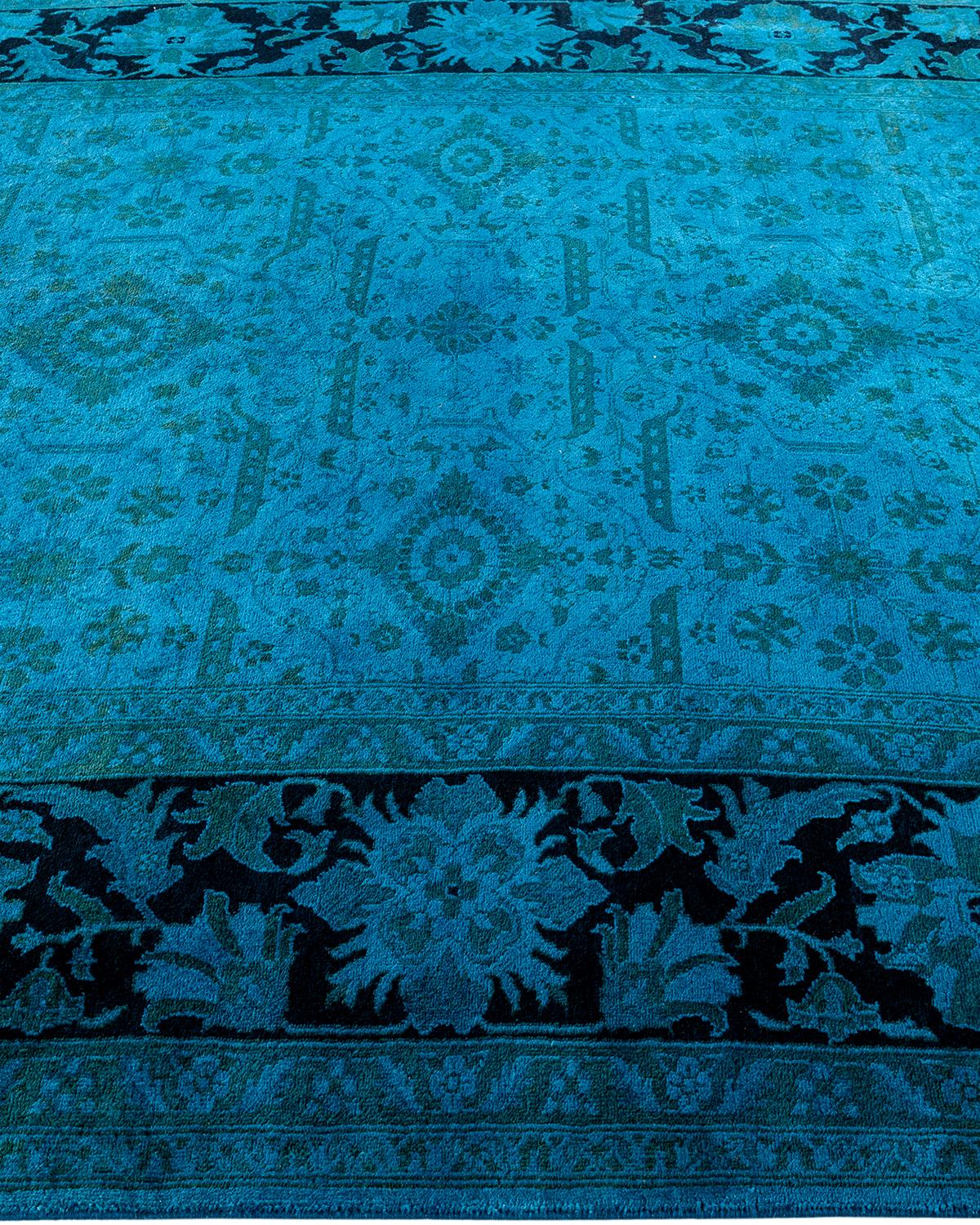 Contemporary Overdyed Hand Knotted Wool Blue Area Rug In New Condition For Sale In Norwalk, CT