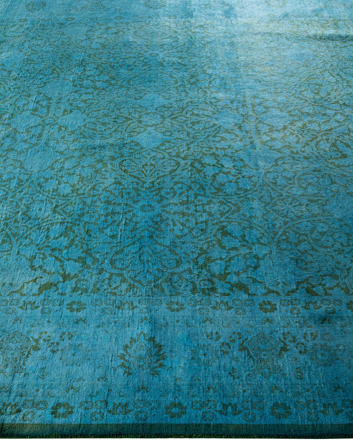 Tapis de sol contemporain en laine surteinte nouée à la main, bleu Neuf - En vente à Norwalk, CT