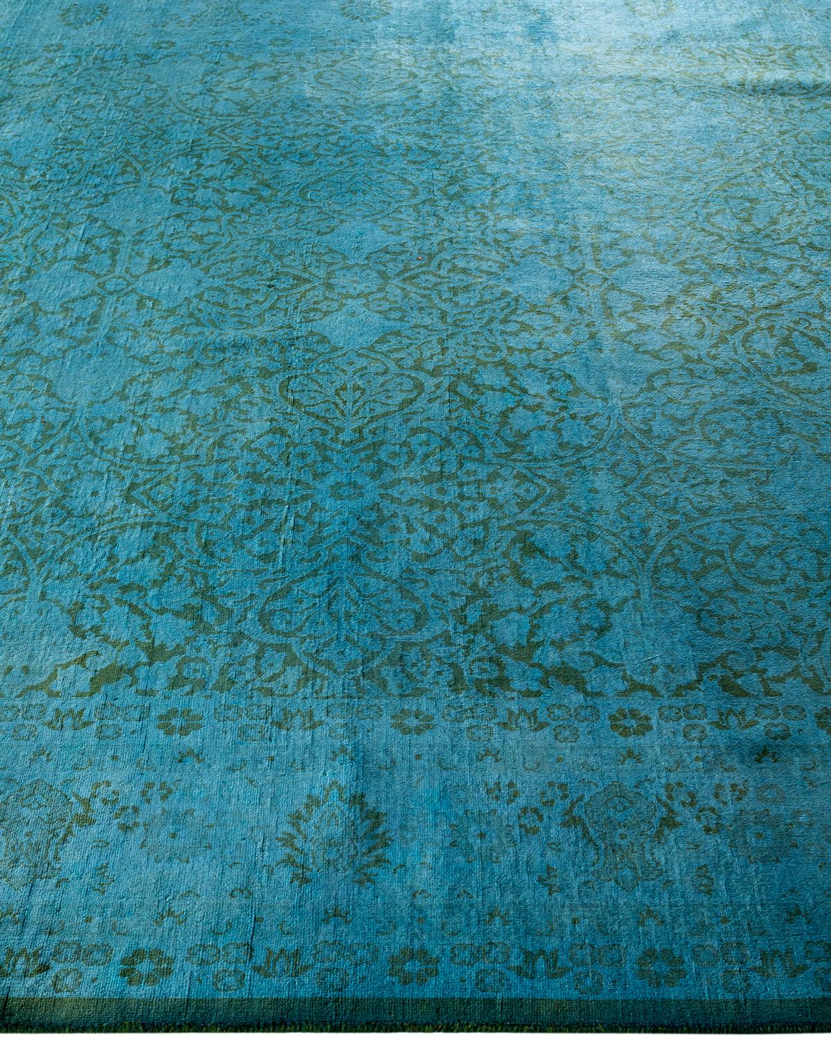 Contemporary Overdyed Hand Knotted Wool Blue Area Rug In New Condition For Sale In Norwalk, CT