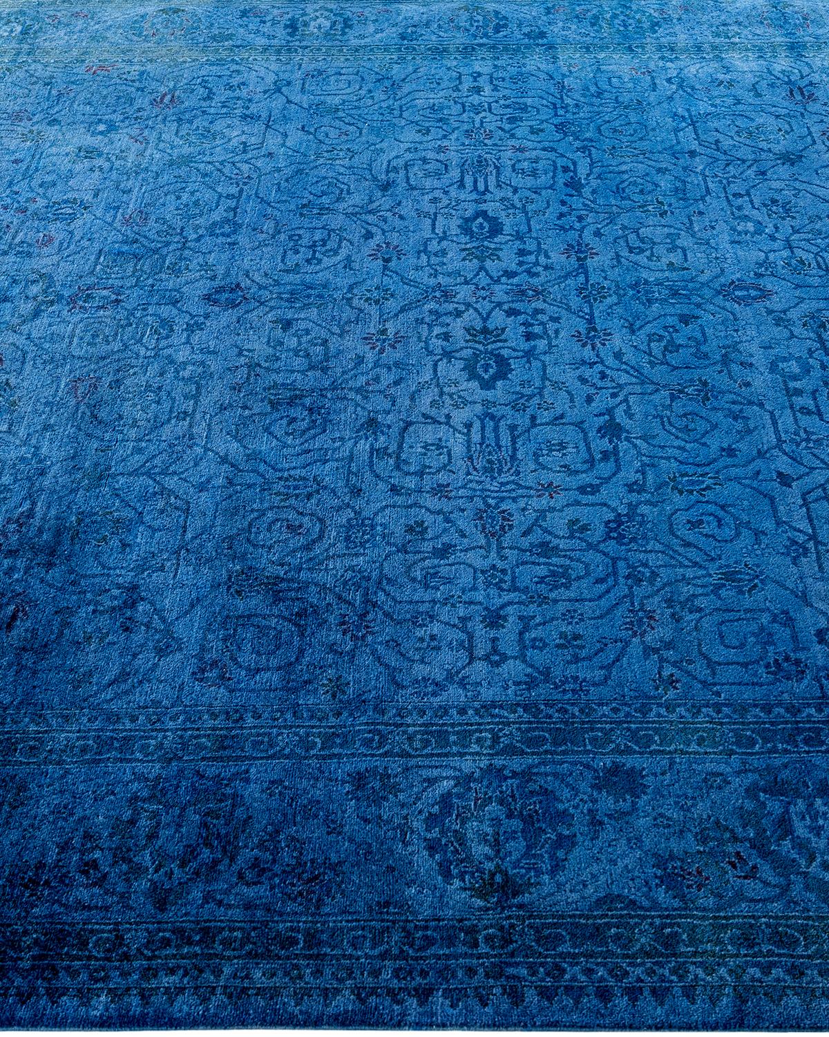 Contemporary Overdyed Hand Knotted Wool Blue Area Rug In New Condition For Sale In Norwalk, CT
