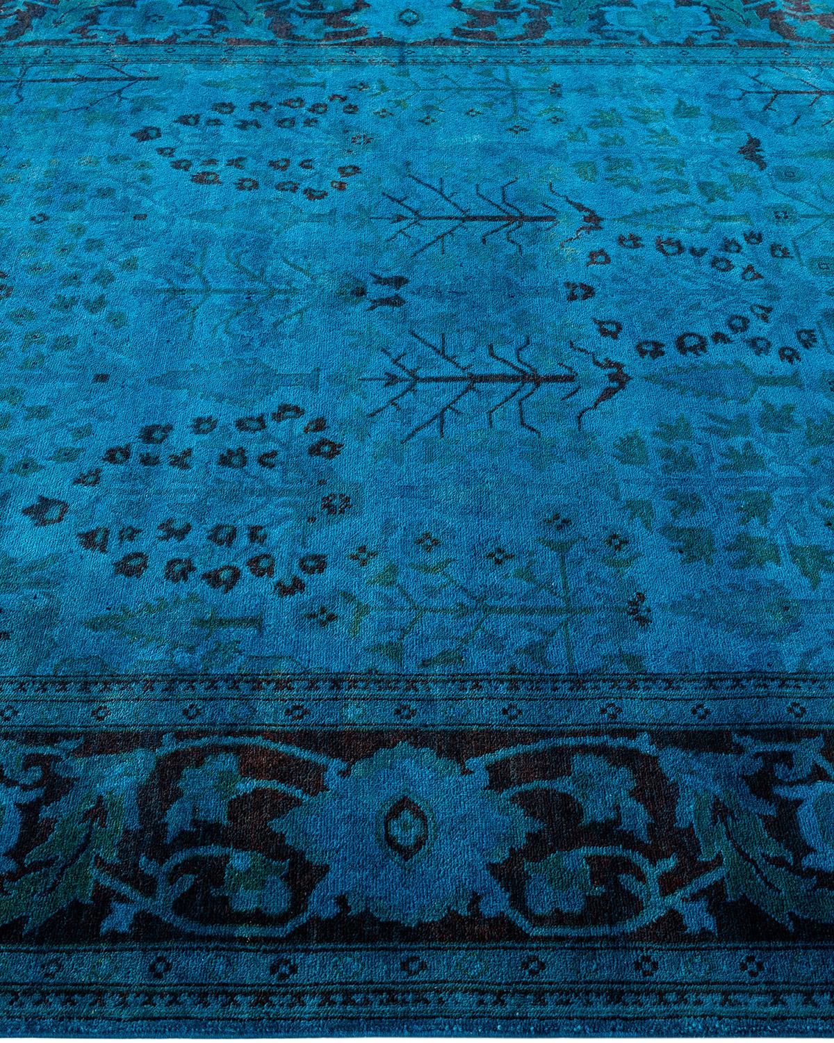 Tapis de sol contemporain en laine surteinte nouée à la main, bleu Neuf - En vente à Norwalk, CT
