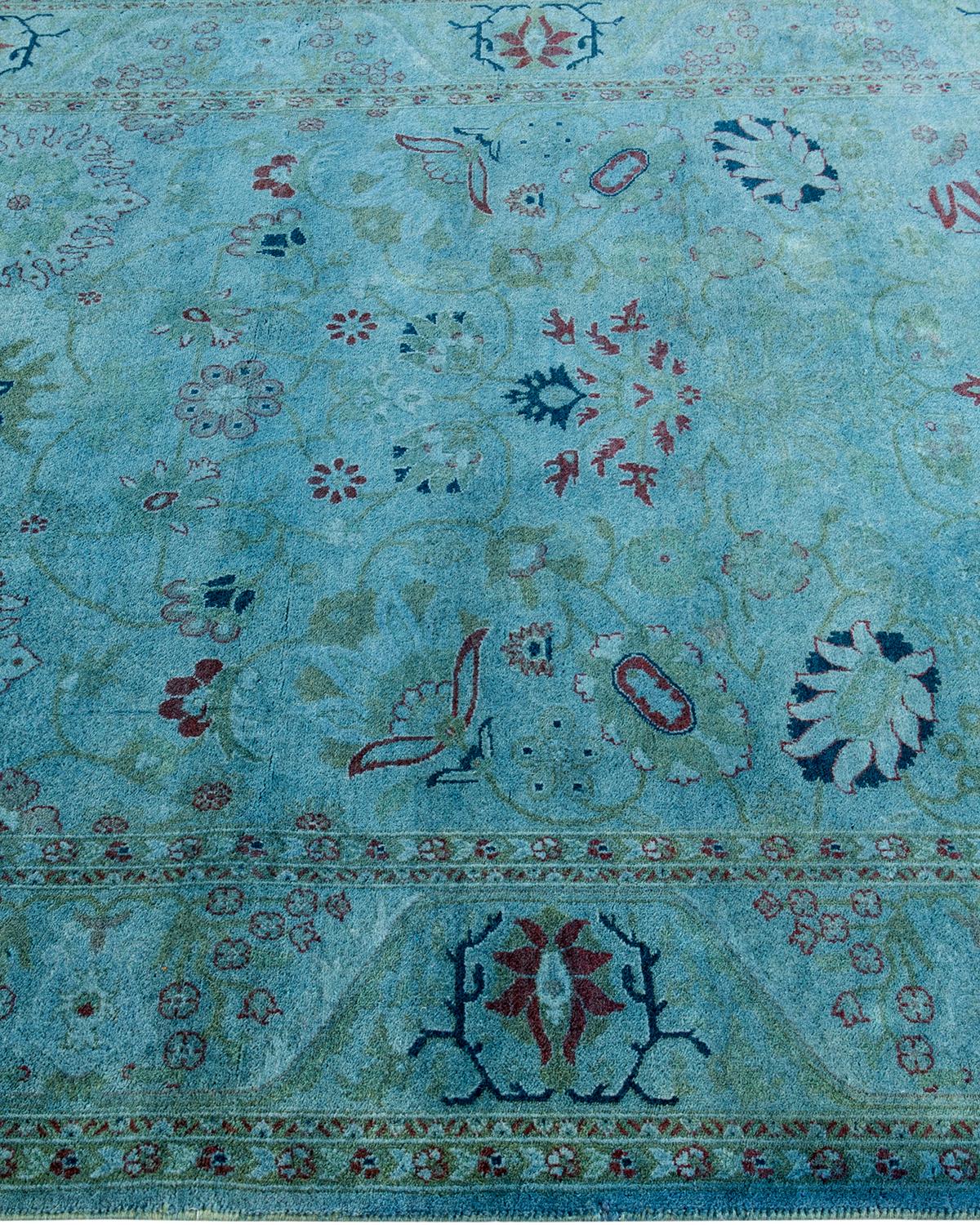 Contemporary Overdyed Hand Knotted Wool Blue Area Rug In New Condition For Sale In Norwalk, CT