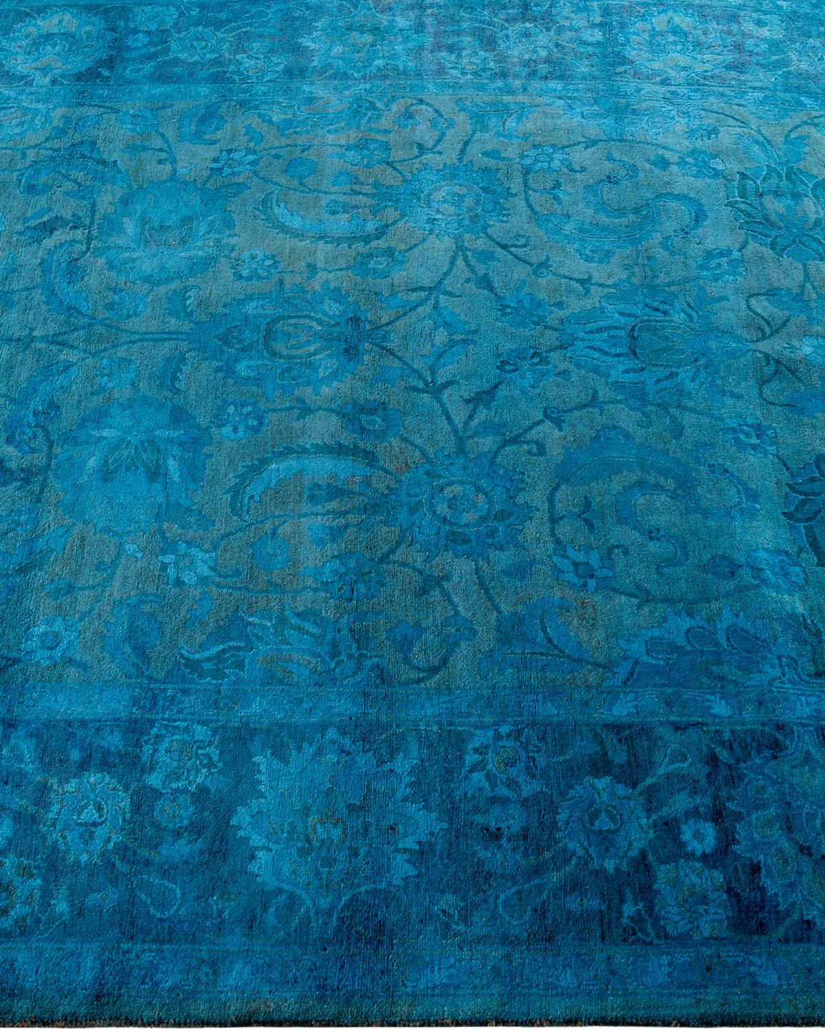 Contemporary Overdyed Hand Knotted Wool Blue Area Rug In New Condition For Sale In Norwalk, CT