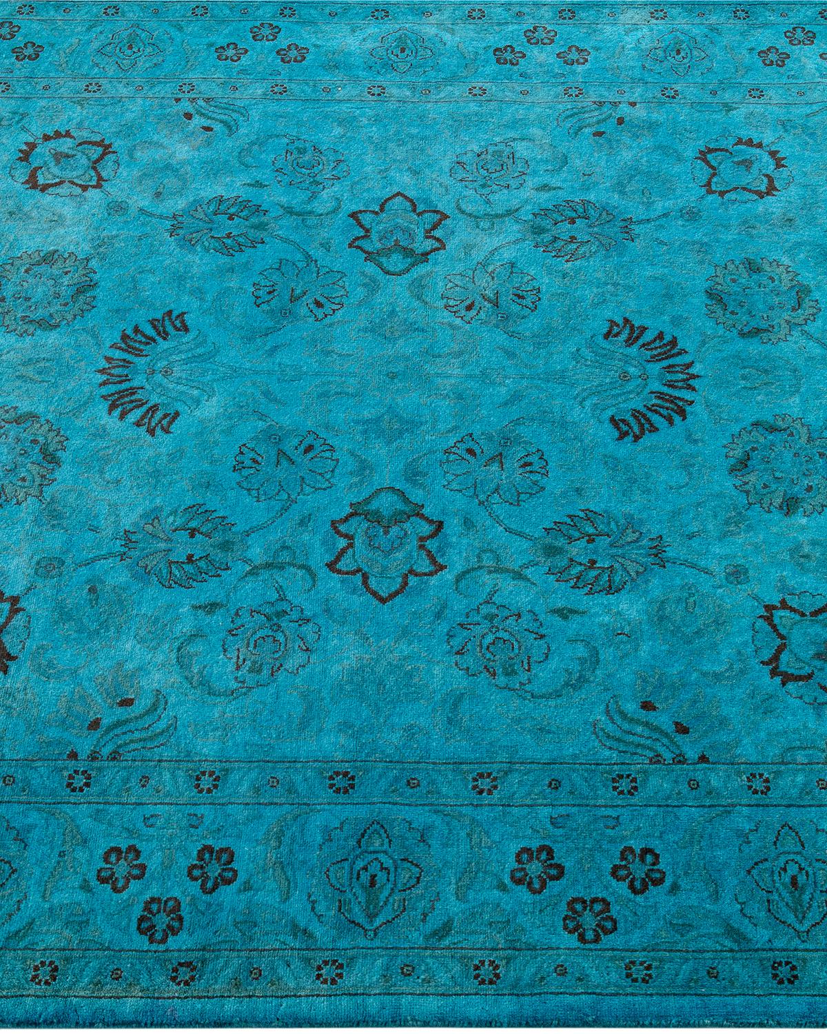 Contemporary Overdyed Hand Knotted Wool Blue Area Rug In New Condition For Sale In Norwalk, CT