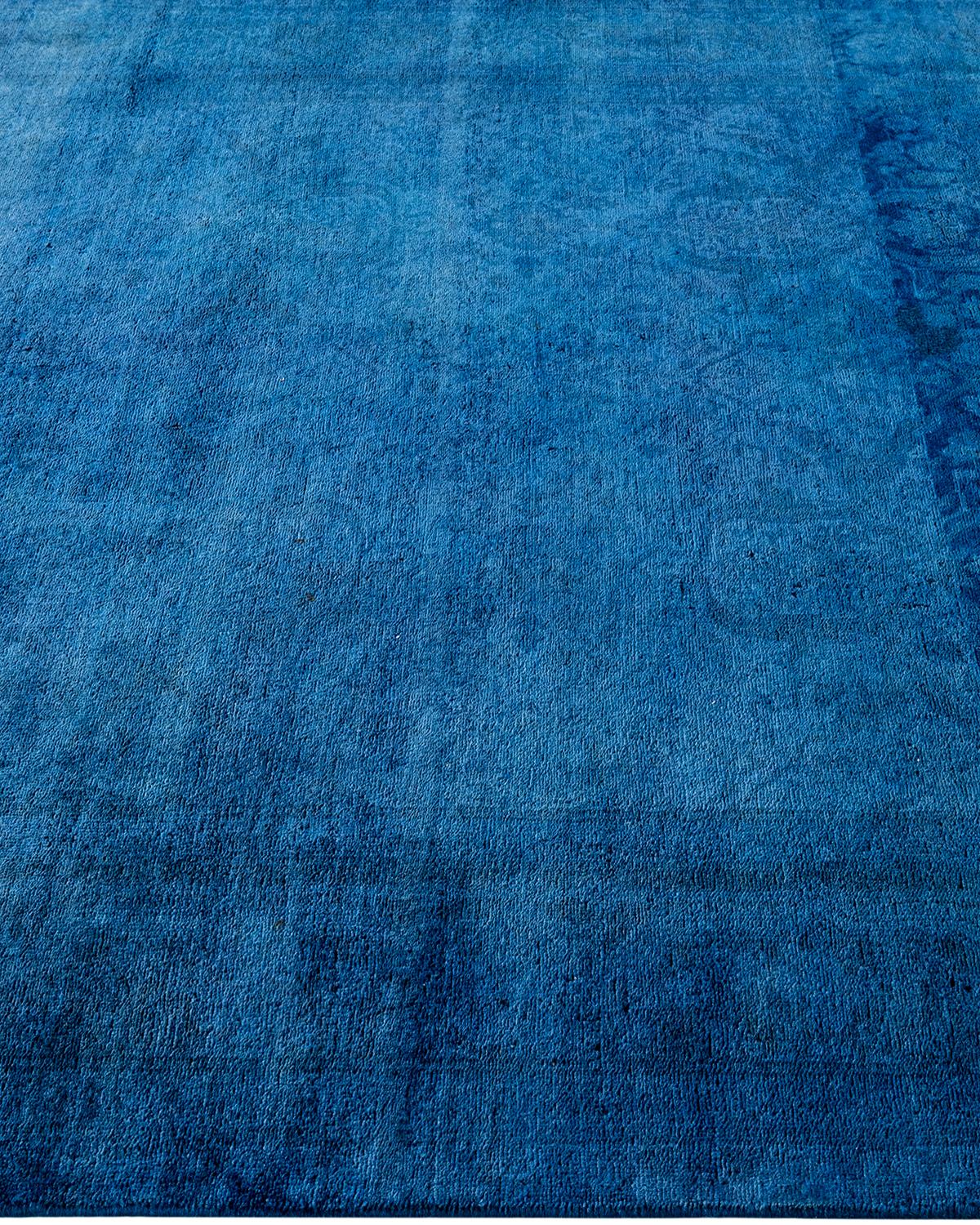 Contemporary Overdyed Hand Knotted Wool Blue Area Rug In New Condition For Sale In Norwalk, CT