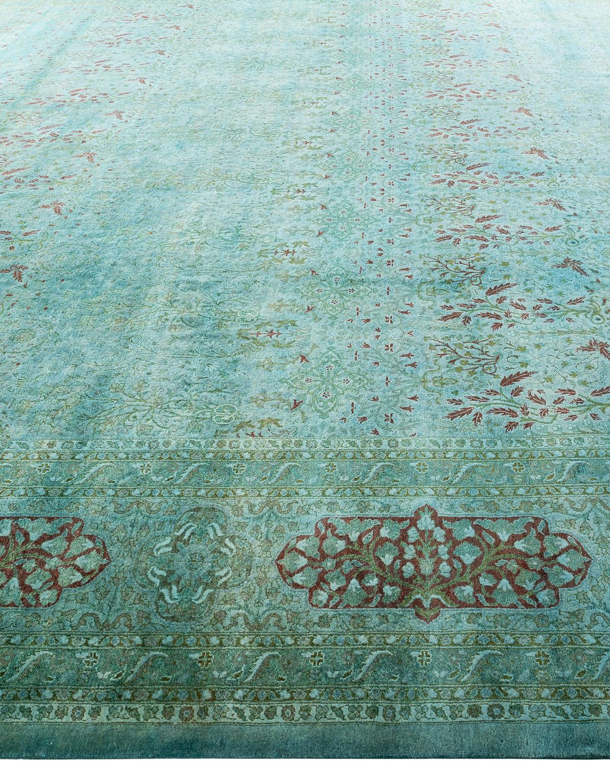 Contemporary Overdyed Hand Knotted Wool Blue Area Rug In New Condition For Sale In Norwalk, CT