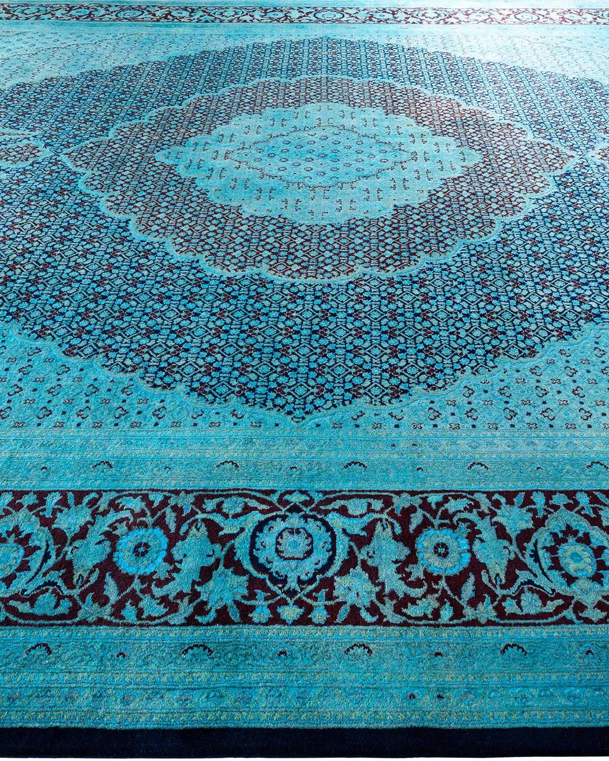 Contemporary Overdyed Hand Knotted Wool Blue Area Rug In New Condition For Sale In Norwalk, CT