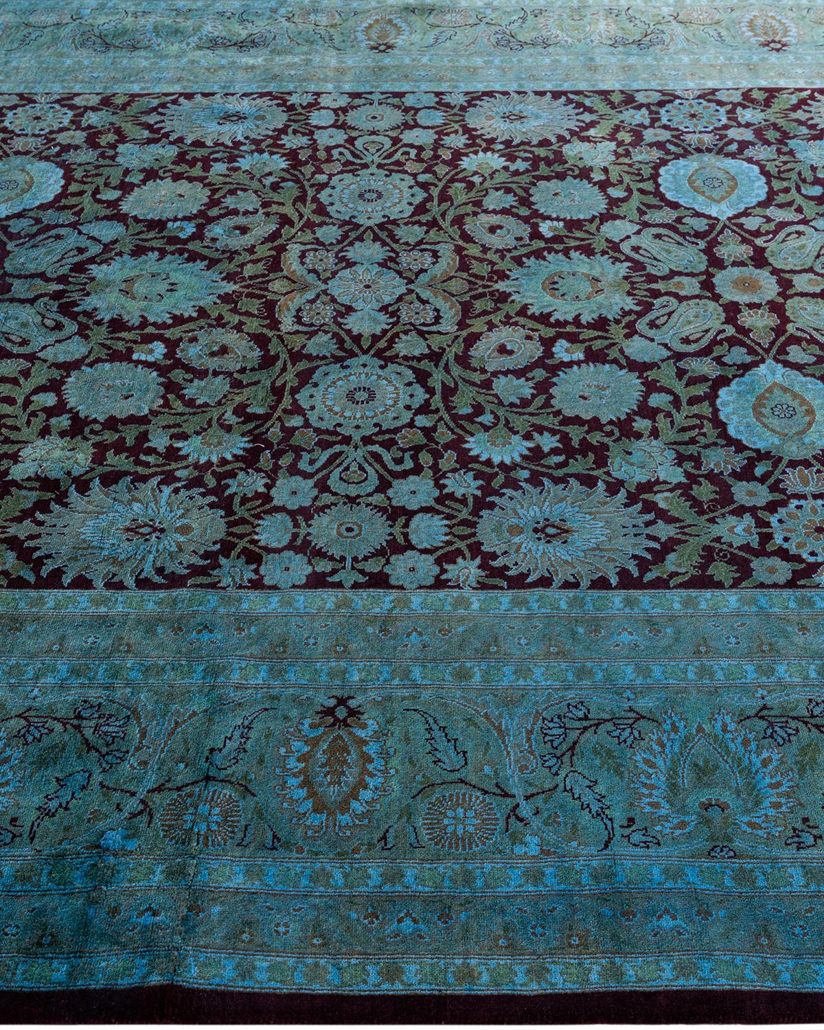 Contemporary Overdyed Hand Knotted Wool Blue Area Rug In New Condition For Sale In Norwalk, CT