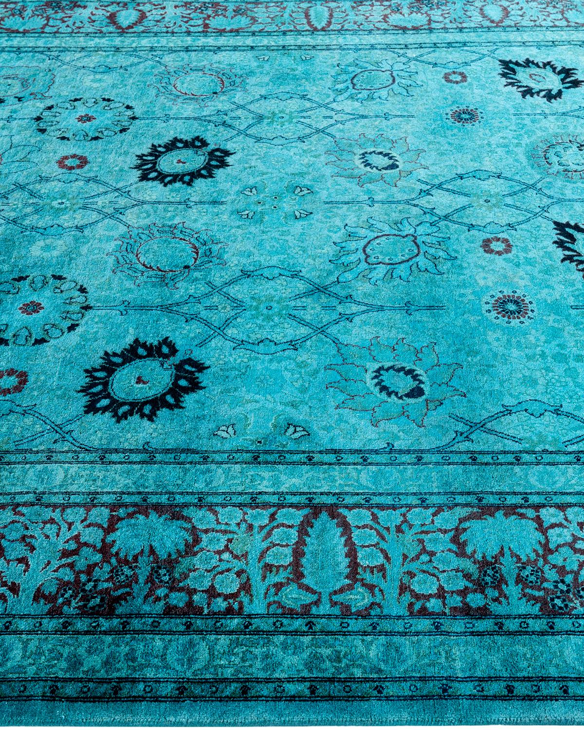 Contemporary Overdyed Hand Knotted Wool Blue Area Rug In New Condition For Sale In Norwalk, CT