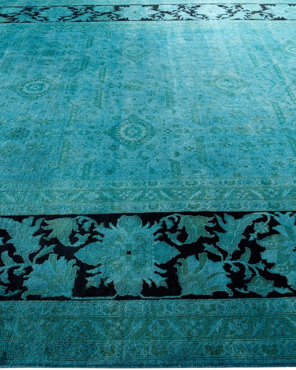 Contemporary Overdyed Hand Knotted Wool Blue Area Rug In New Condition For Sale In Norwalk, CT