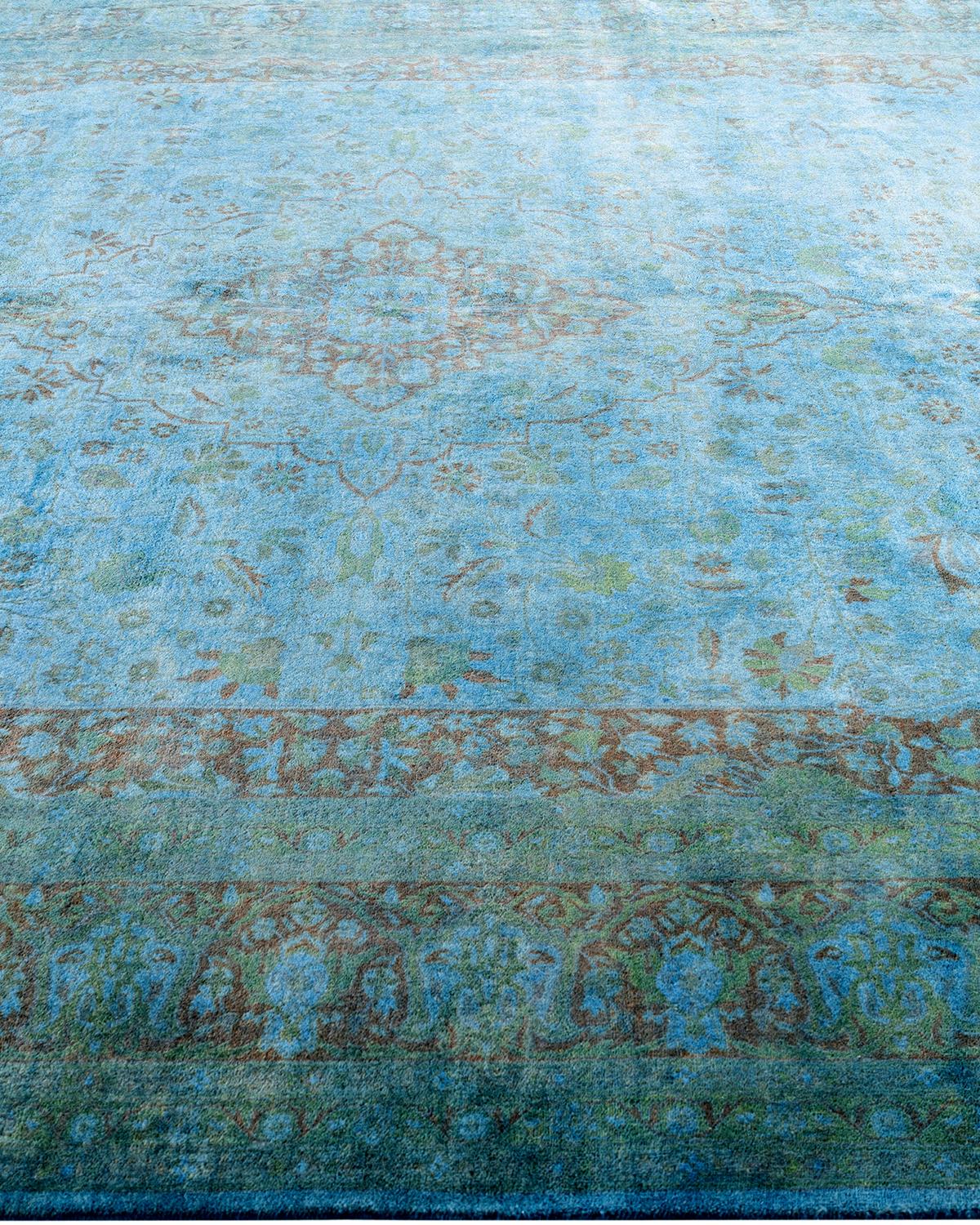 Contemporary Overdyed Hand Knotted Wool Blue Area Rug In New Condition For Sale In Norwalk, CT