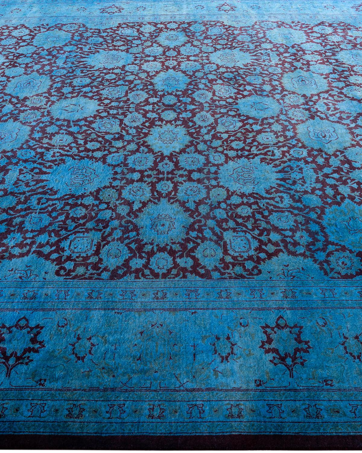 Contemporary Overdyed Hand Knotted Wool Blue Area Rug In New Condition For Sale In Norwalk, CT