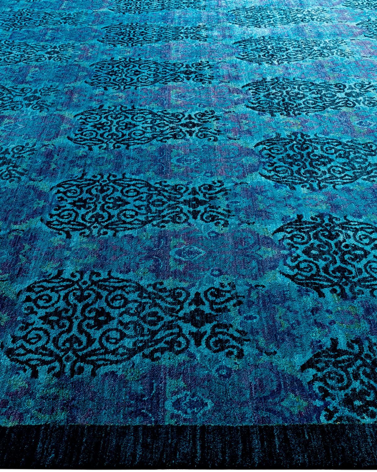 Tapis de sol contemporain en laine surteinte nouée à la main, bleu Neuf - En vente à Norwalk, CT
