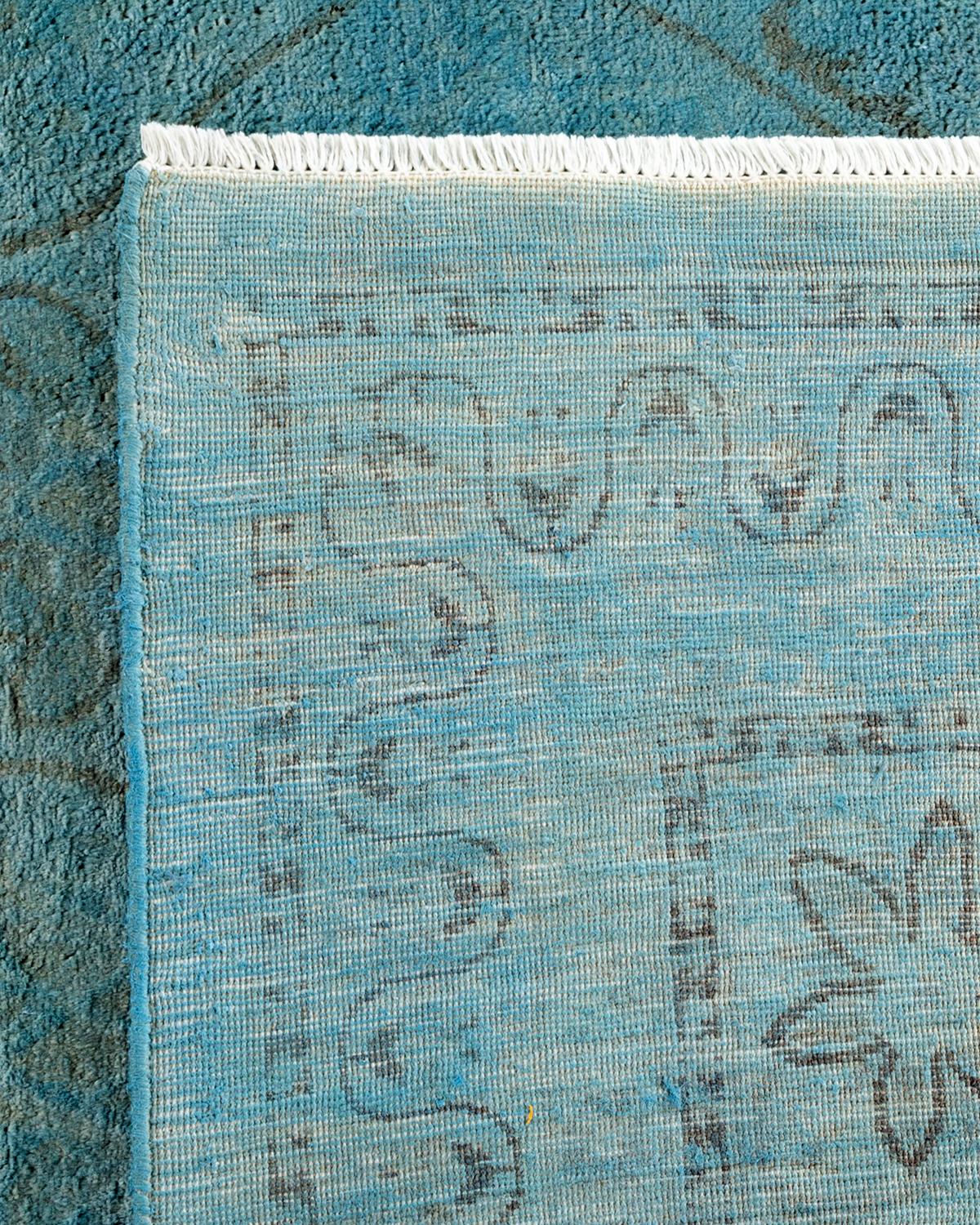 Contemporary Overdyed Hand Knotted Wool Blue Area Rug For Sale 1