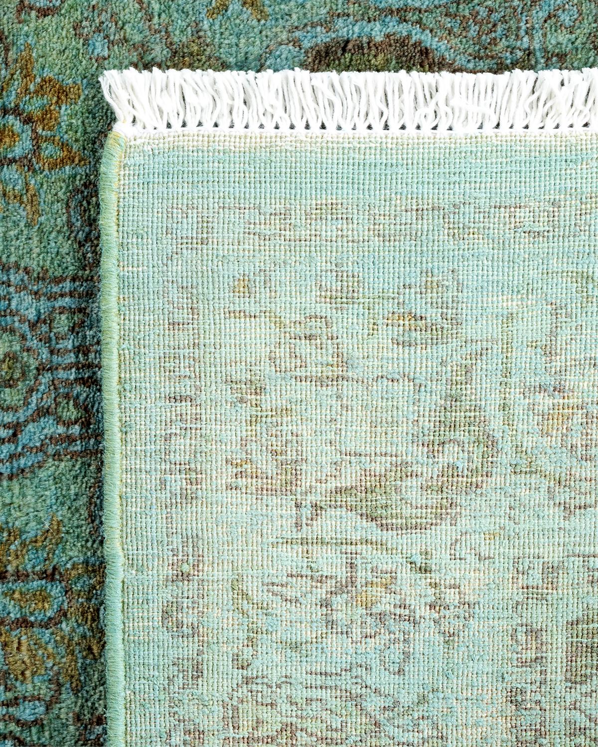 Contemporary Overdyed Hand Knotted Wool Blue Area Rug For Sale 1