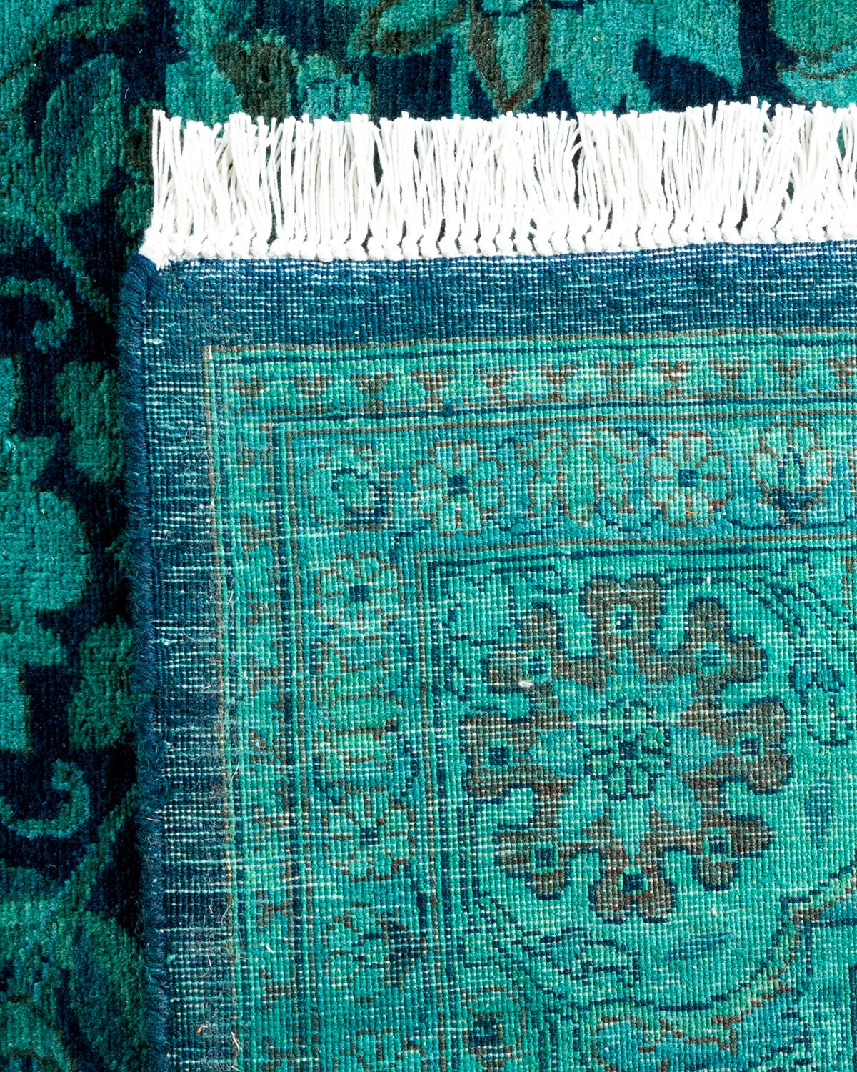Contemporary Overdyed Hand Knotted Wool Blue Area Rug For Sale 1