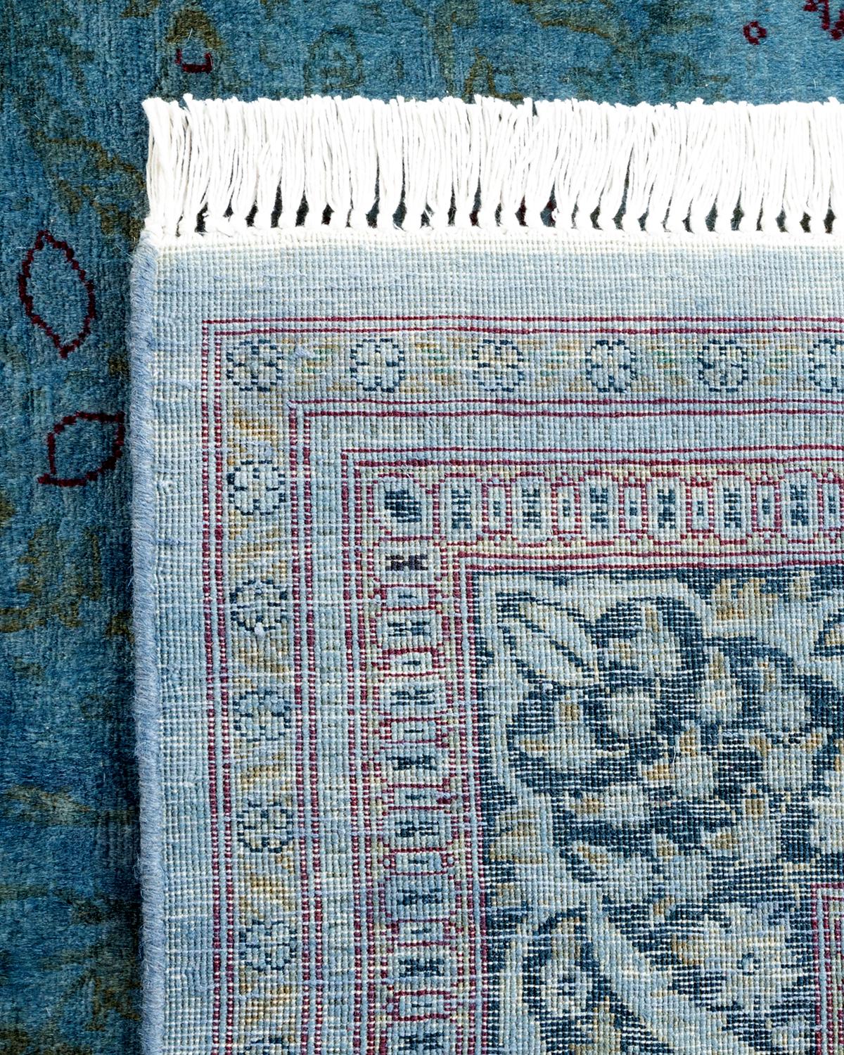 Contemporary Overdyed Hand Knotted Wool Blue Area Rug For Sale 1