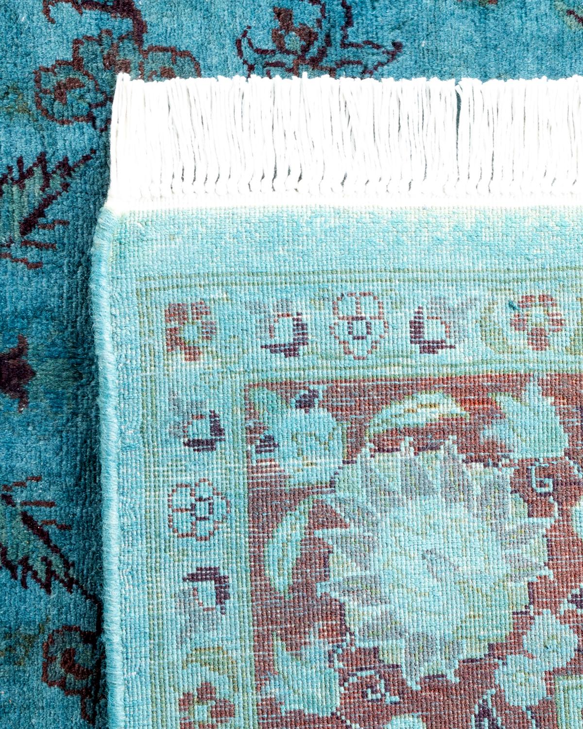 Contemporary Overdyed Hand Knotted Wool Blue Area Rug For Sale 1