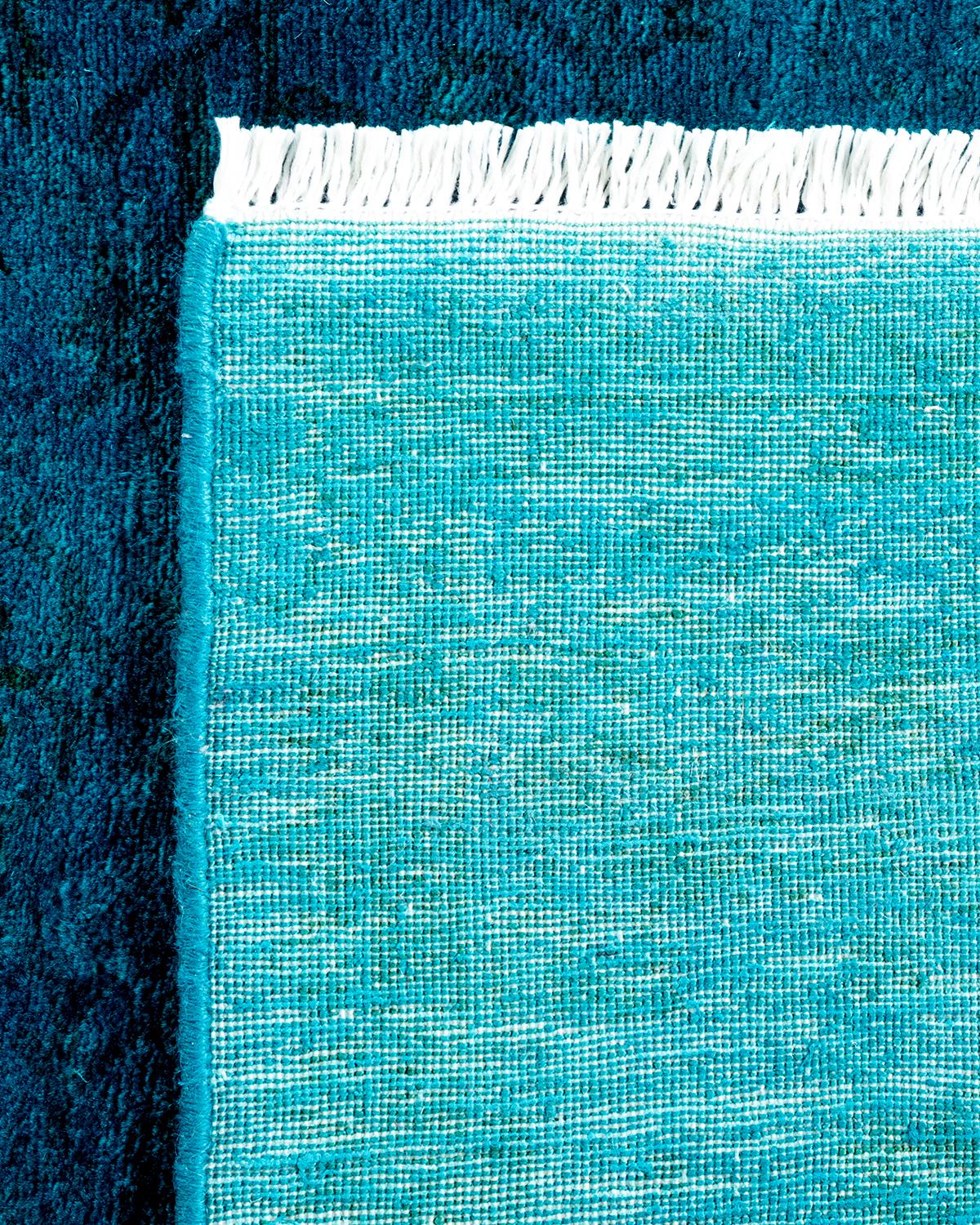 Contemporary Overdyed Hand Knotted Wool Blue Area Rug For Sale 1