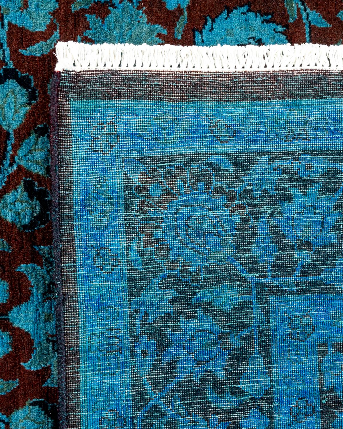 Contemporary Overdyed Hand Knotted Wool Blue Area Rug For Sale 1