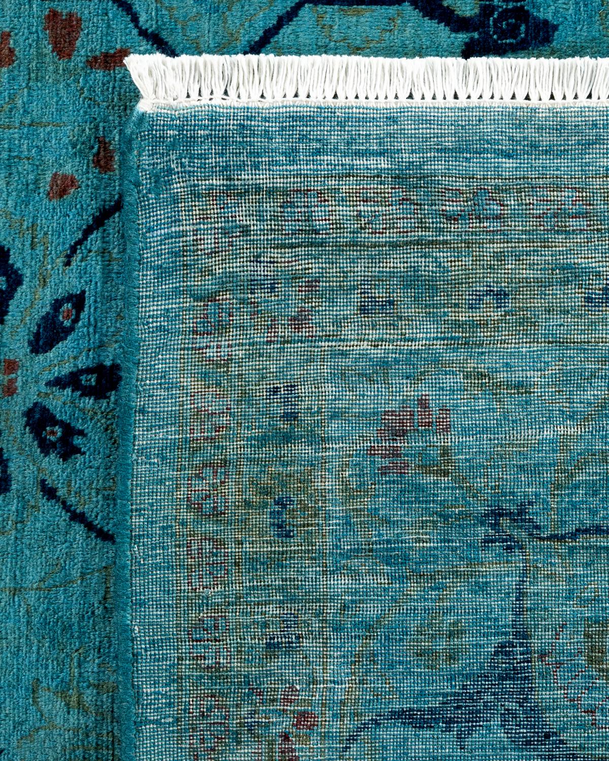 XXI secolo e contemporaneo Tappeto contemporaneo in lana sovratinta annodata a mano di colore blu in vendita