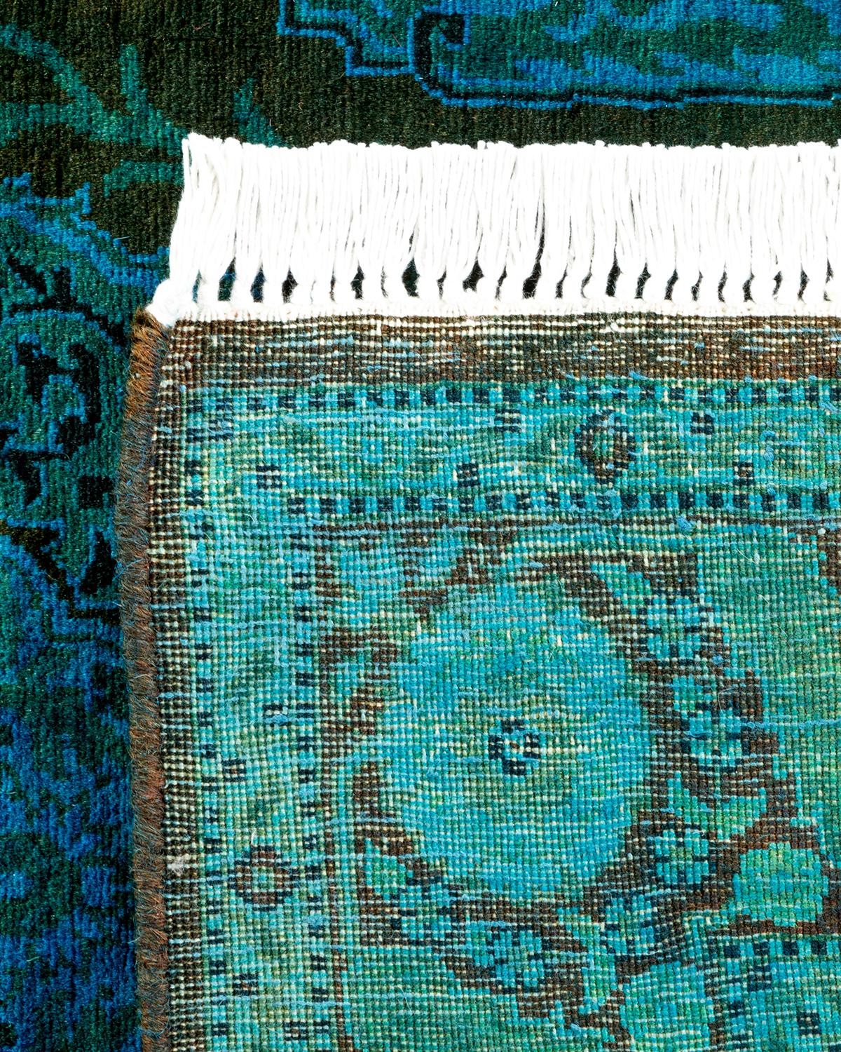 XXI secolo e contemporaneo Tappeto contemporaneo in lana sovratinta annodata a mano di colore blu in vendita
