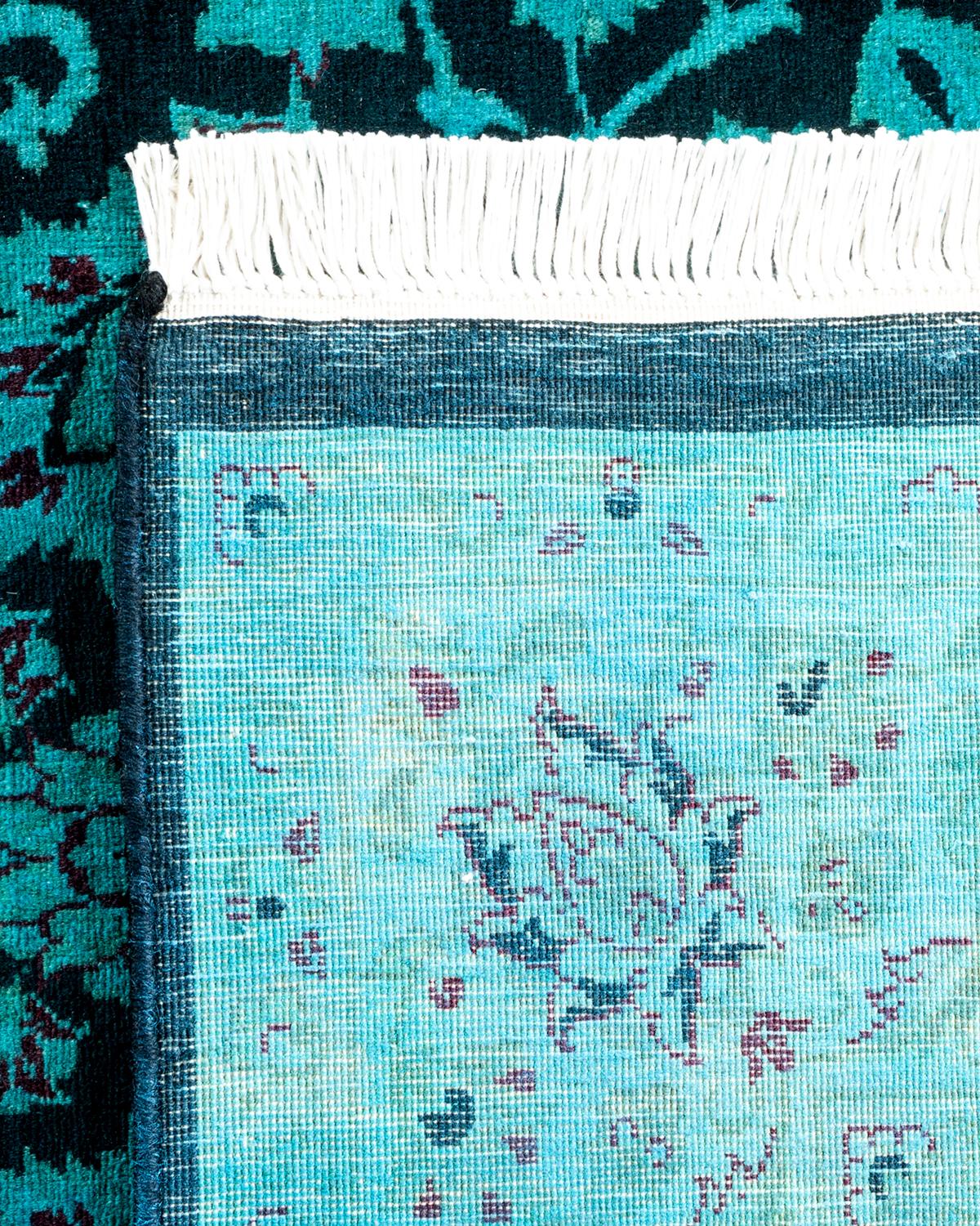 Contemporary Overdyed Hand Knotted Wool Blue Area Rug For Sale 1
