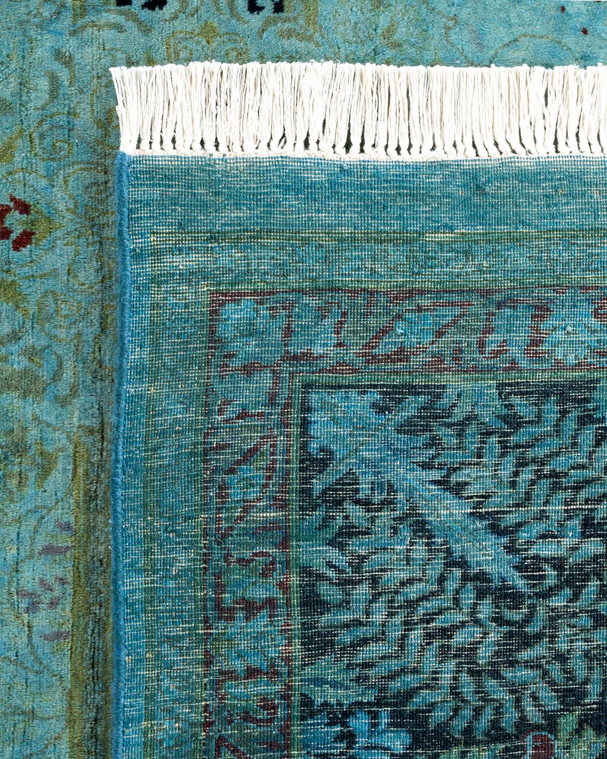 Contemporary Overdyed Hand Knotted Wool Blue Area Rug For Sale 1