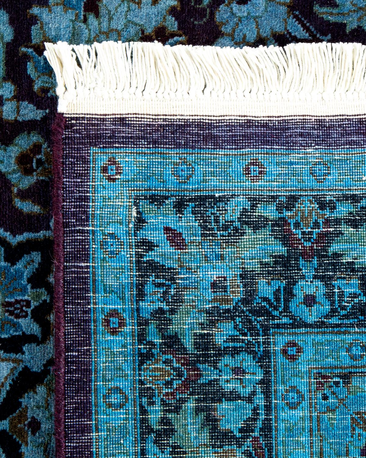 Contemporary Overdyed Hand Knotted Wool Blue Area Rug For Sale 1