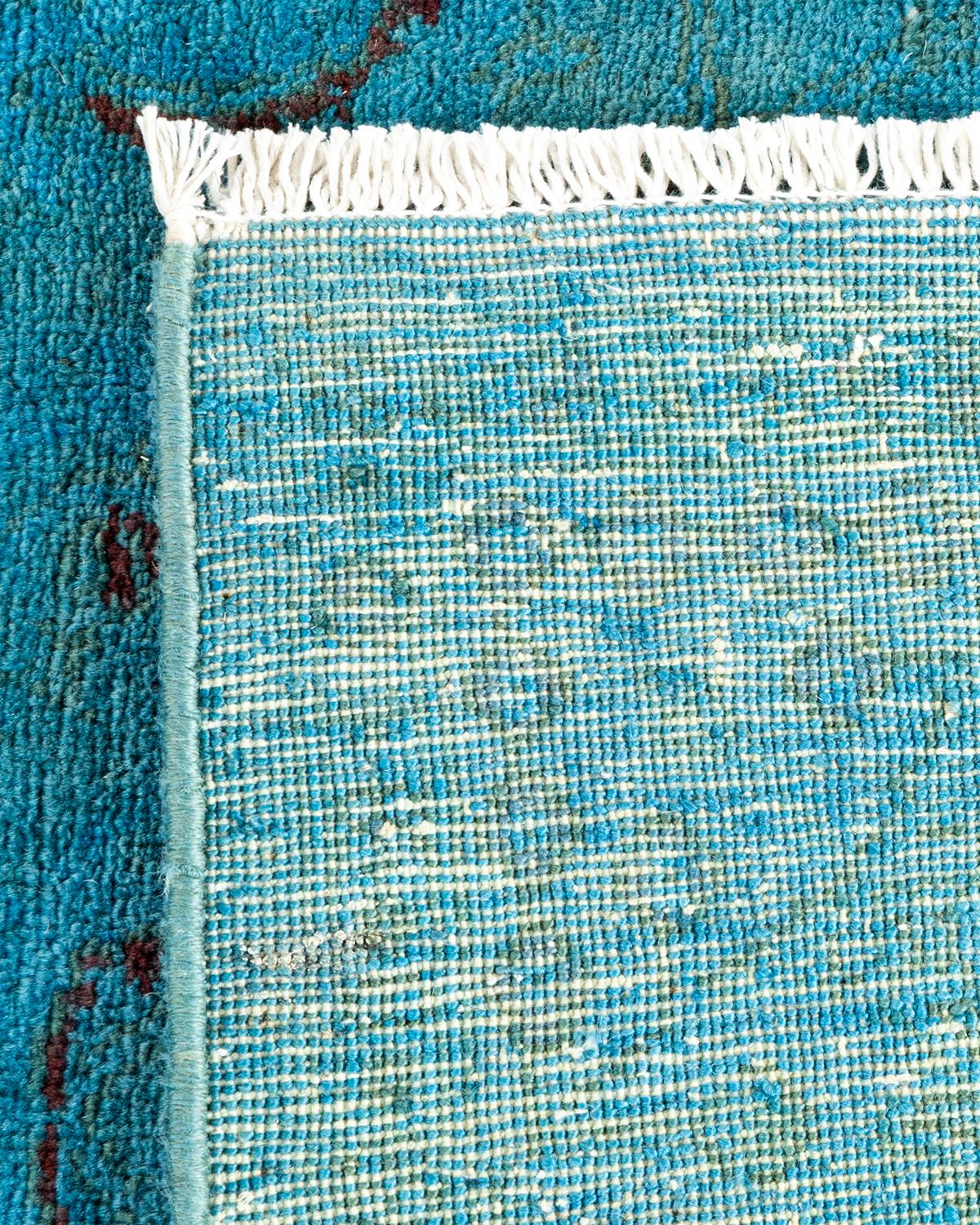Contemporary Overdyed Hand Knotted Wool Blue Area Rug For Sale 1