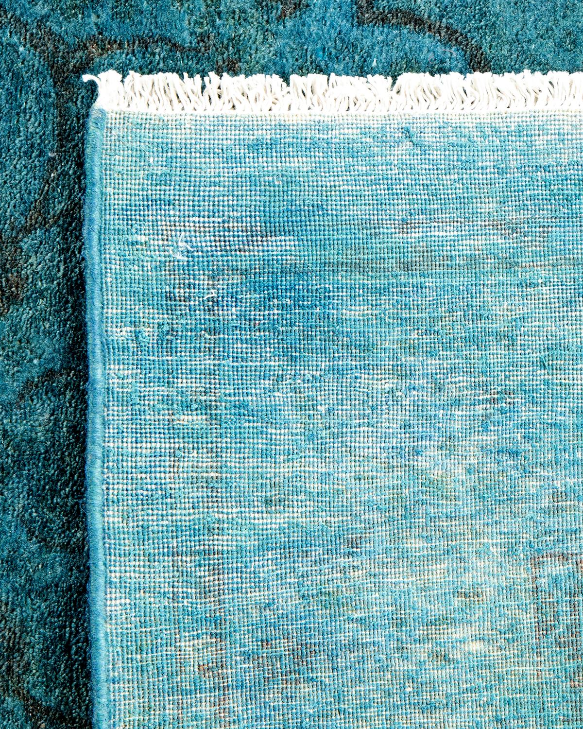 Contemporary Overdyed Hand Knotted Wool Blue Area Rug For Sale 1