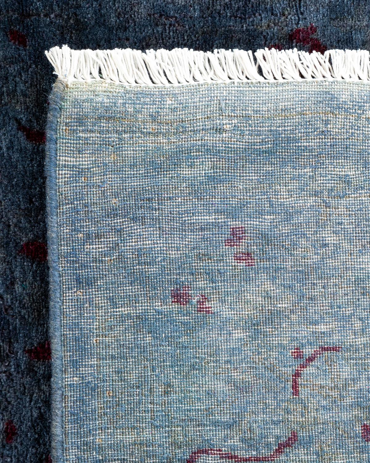 Contemporary Overdyed Hand Knotted Wool Blue Area Rug For Sale 1
