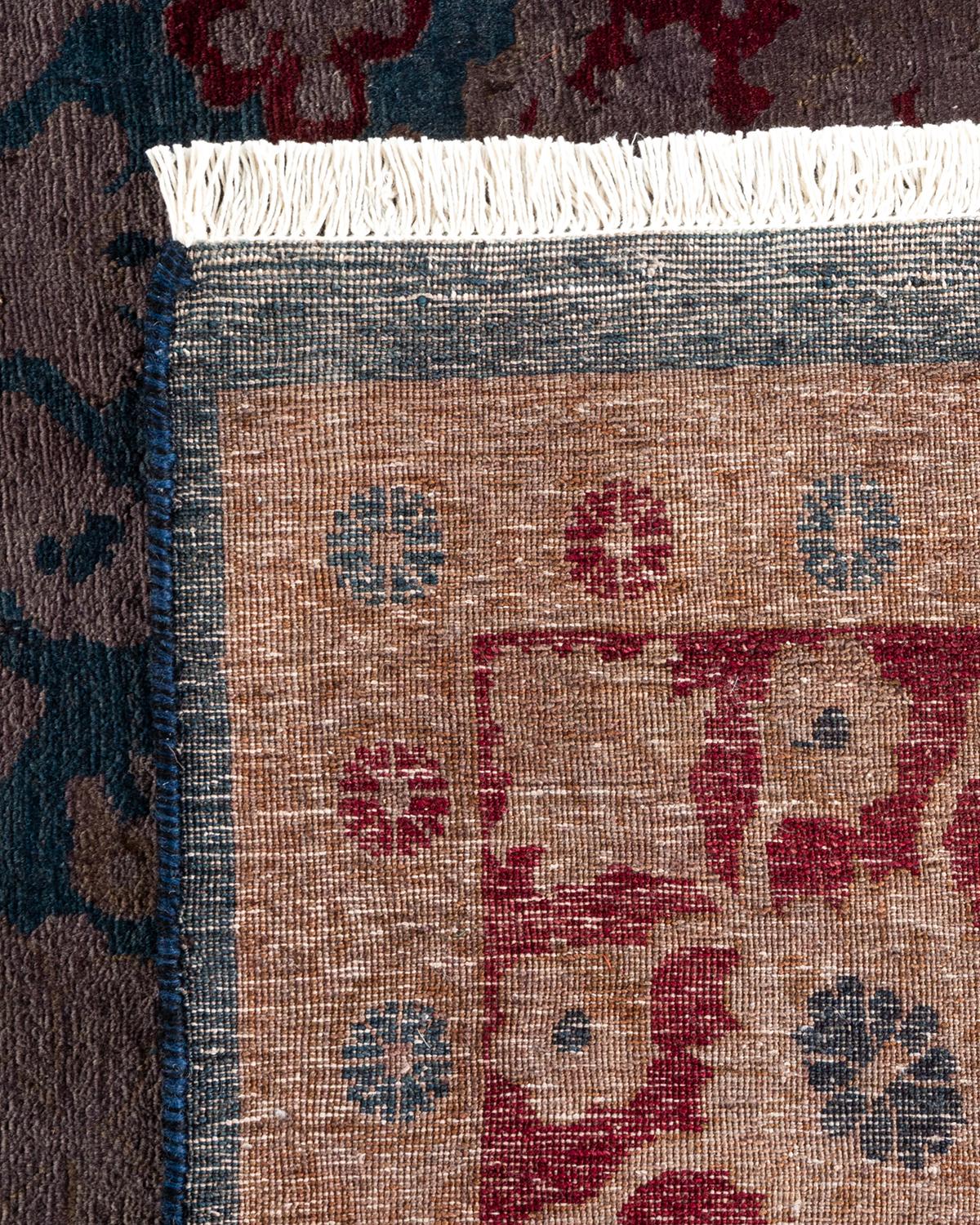 Contemporary Overdyed Hand Knotted Wool Blue Area Rug For Sale 1