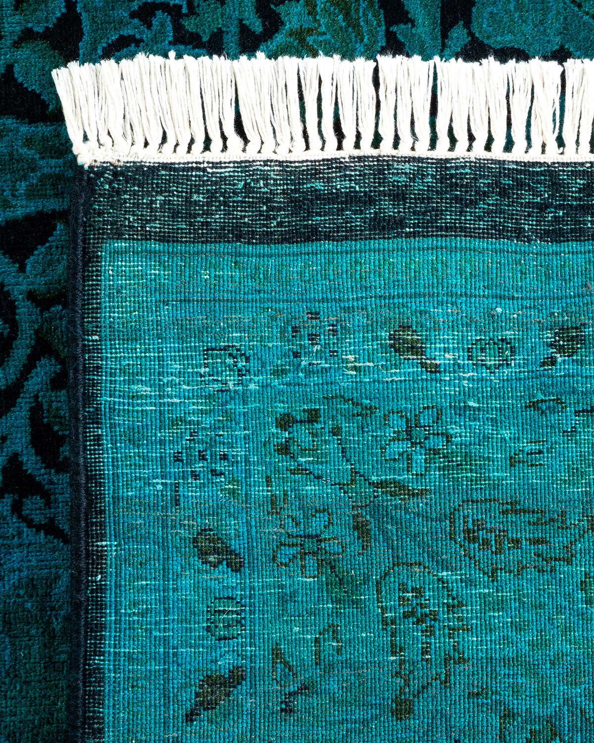 Contemporary Overdyed Hand Knotted Wool Blue Area Rug 1