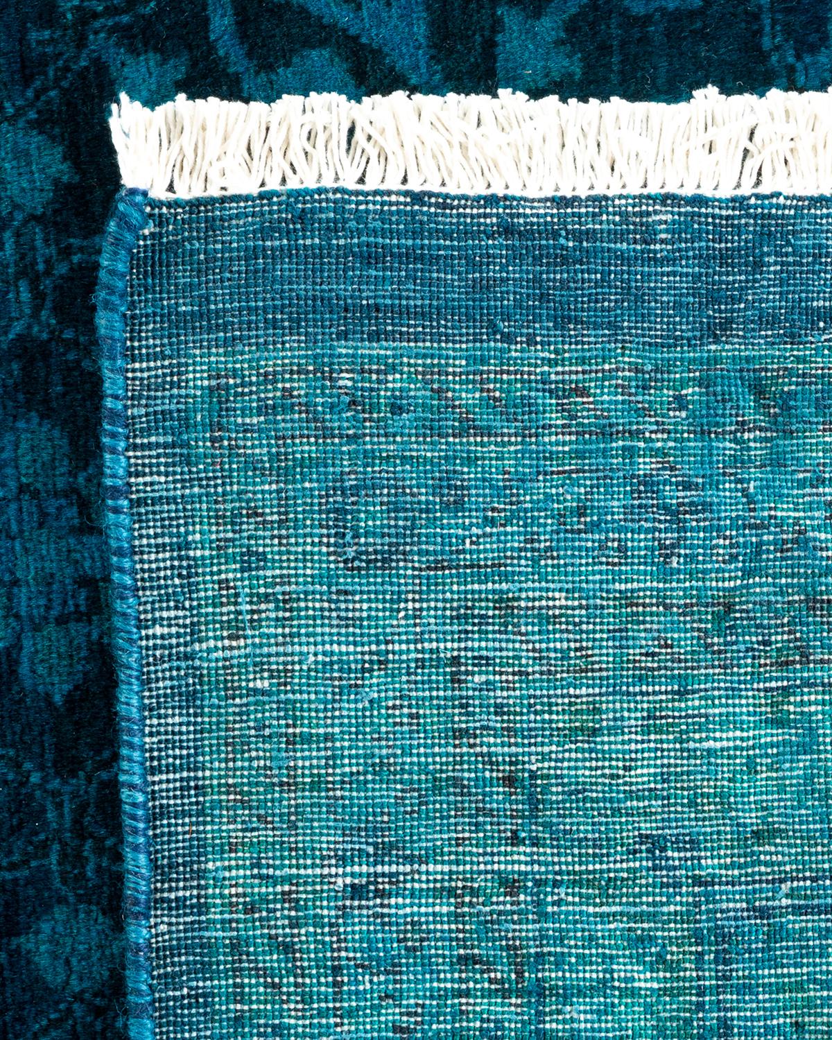 Contemporary Overdyed Hand Knotted Wool Blue Area Rug For Sale 1