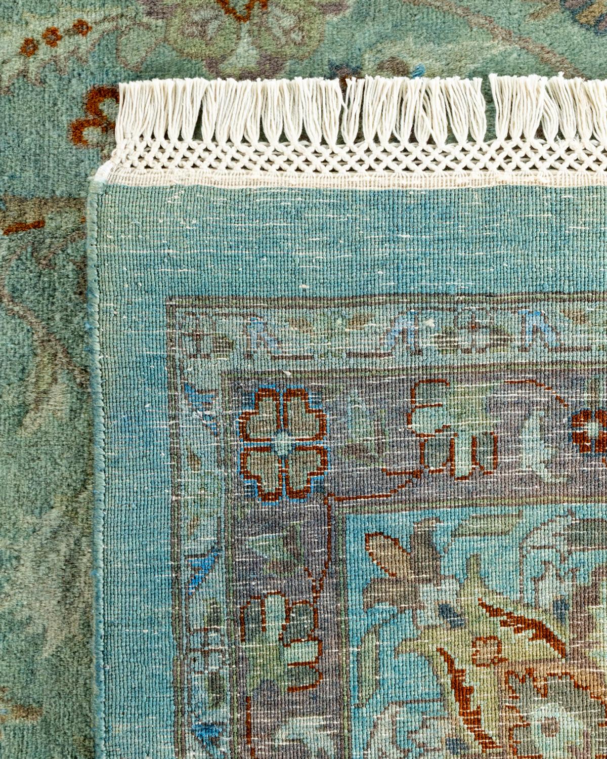 Contemporary Overdyed Hand Knotted Wool Blue Area Rug For Sale 1