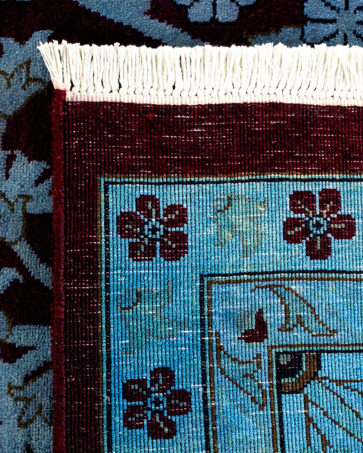 Contemporary Overdyed Hand Knotted Wool Blue Area Rug (21. Jahrhundert und zeitgenössisch) im Angebot