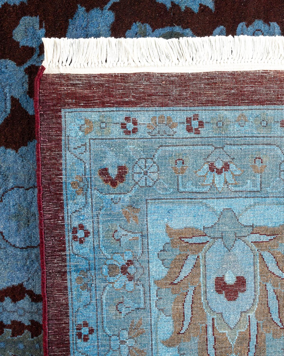 Contemporary Overdyed Hand Knotted Wool Blue Area Rug For Sale 1