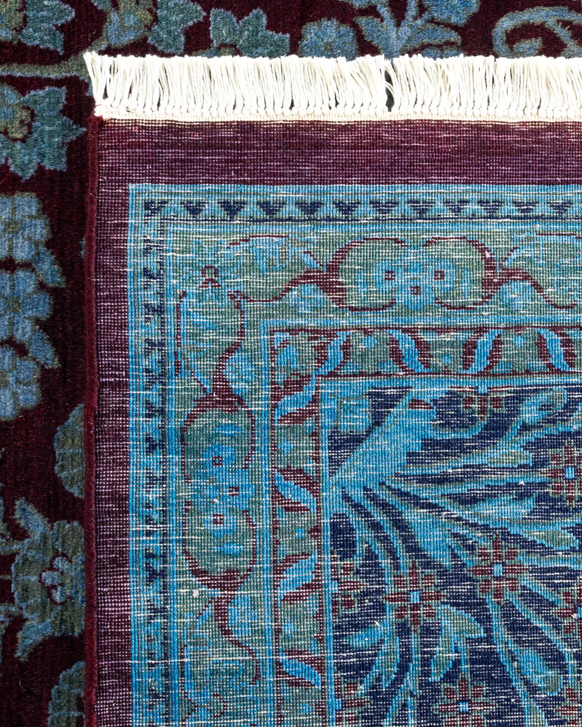 Contemporary Overdyed Hand Knotted Wool Blue Area Rug For Sale 1