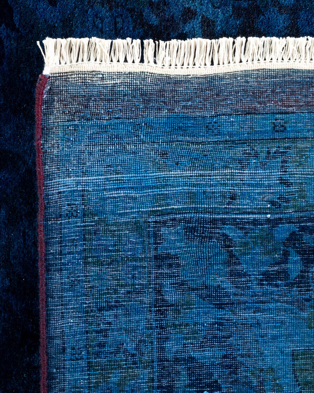 Contemporary Overdyed Hand Knotted Wool Blue Area Rug For Sale 1